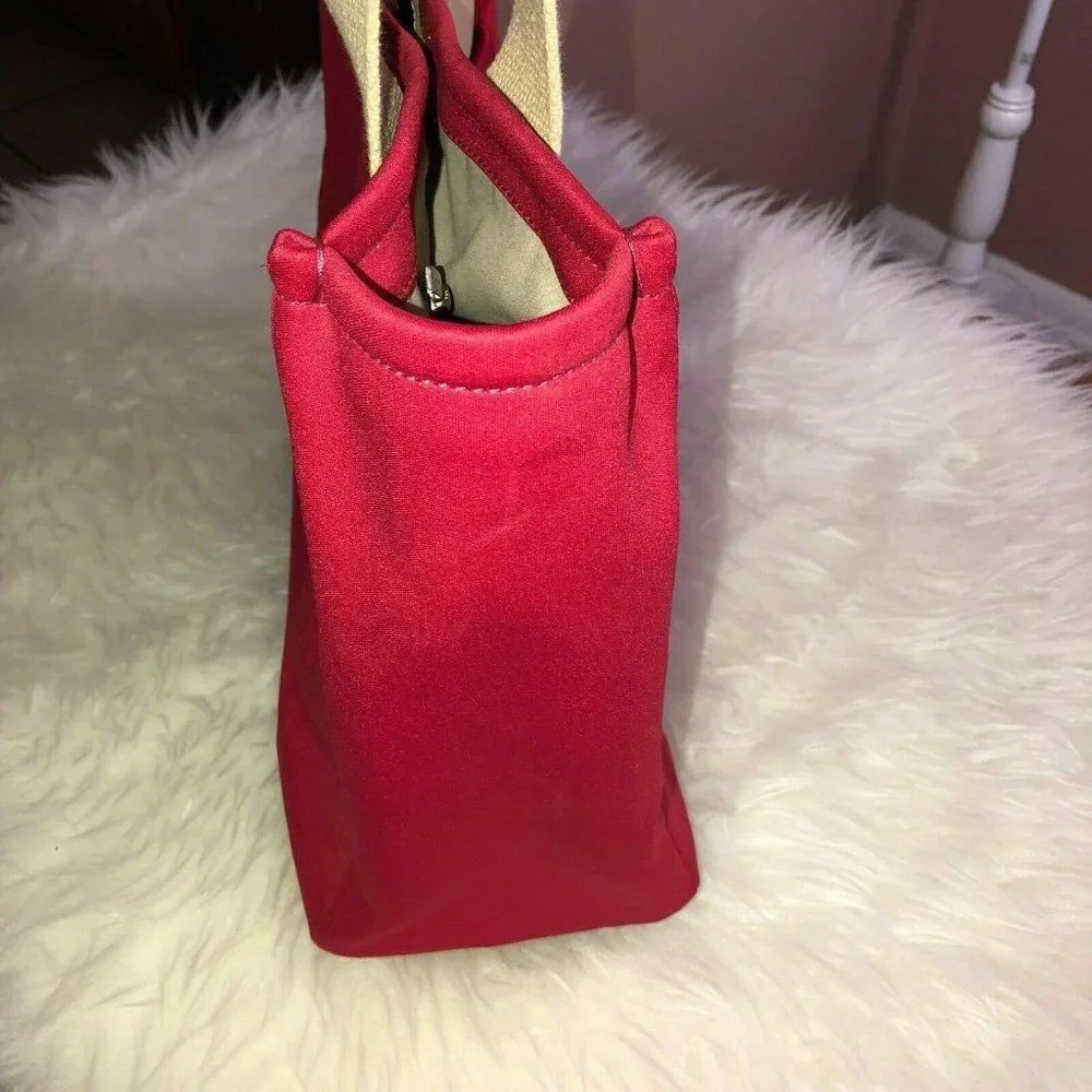 BURBERRY Red Canvas Ivory Handles Satchel Handbag - Picture 4 of 12
